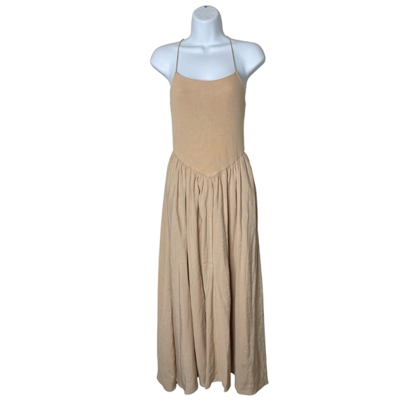 Commense Open Back Midi Tank Dress Apricot Beige - Picture 2 of 13
